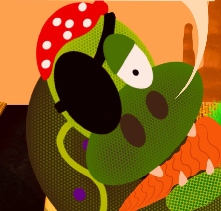 Sea Snake Steve wearing his red spotted bandana and eyepatch